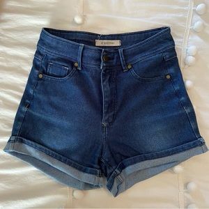 • C’est toi • high waisted dark wash shorts